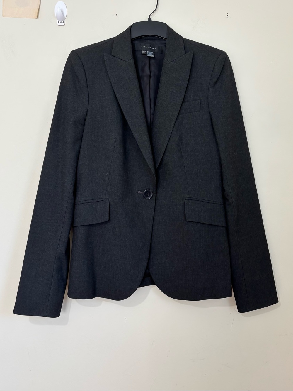 Zara Y2k Dark Grey Single One Button Tailored Office Business Blazer women's 6